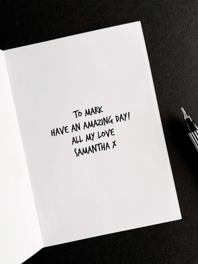 Example of a personalised message available in HELLO TIME greetings cards. 