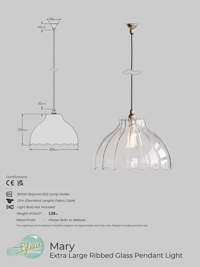 Large Mary Pendant Light Specification Sheet