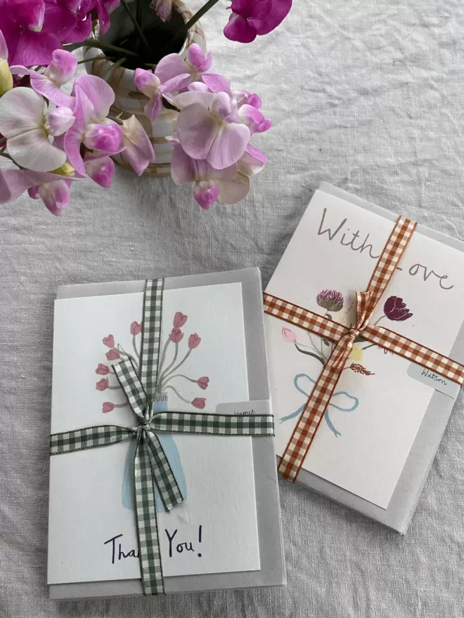 pack of thank you and with love cards with flowers on