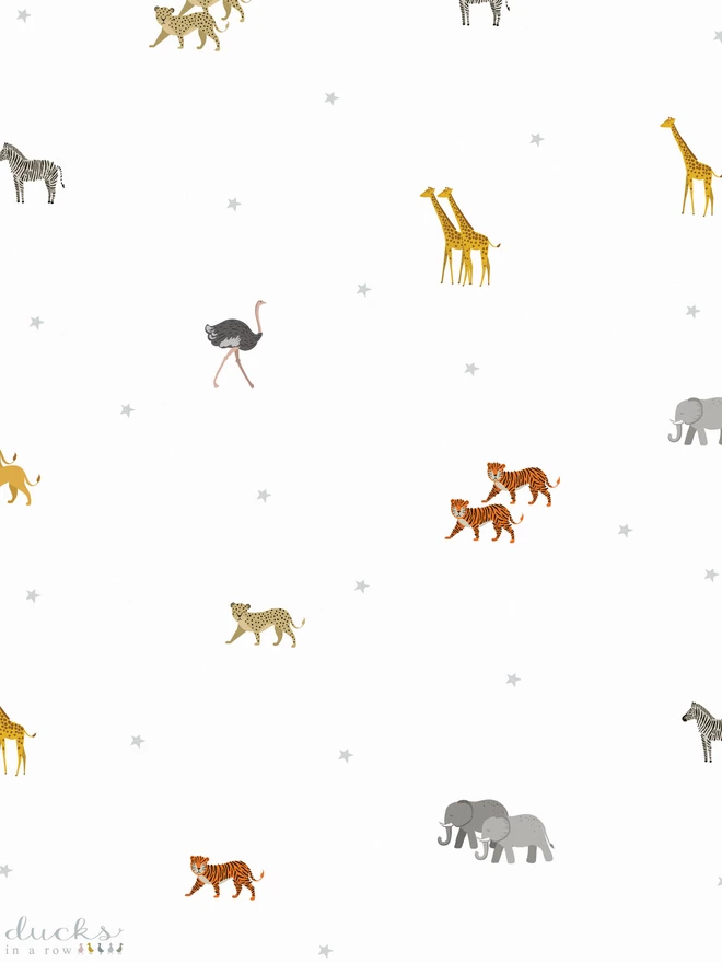 Star Safari Wallpaper featuring Safari Animals such as lions, tigers and elephants