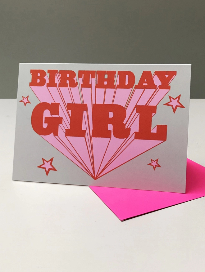 Neon pink Birthday girl card