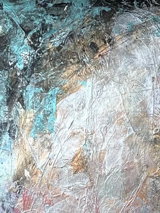 close up of paint colours and texture of the artwork