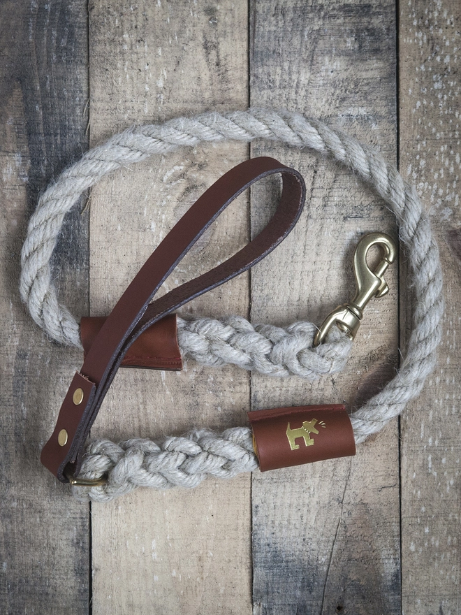 Spliced and Leather Rope Dog Lead