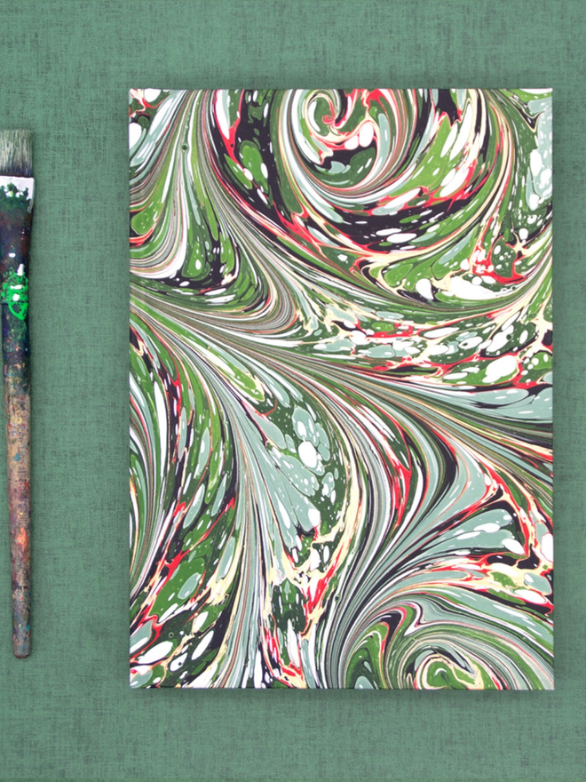 Marbled Journal - Green, Gold & Pink