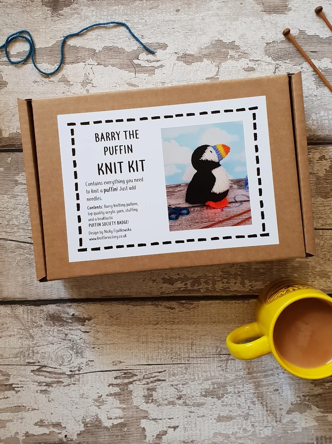 Barry the puffin knitting kit with gift box