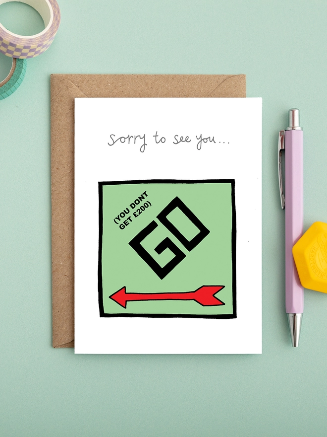 Funny and humorous leaving card featuring a monopoly board