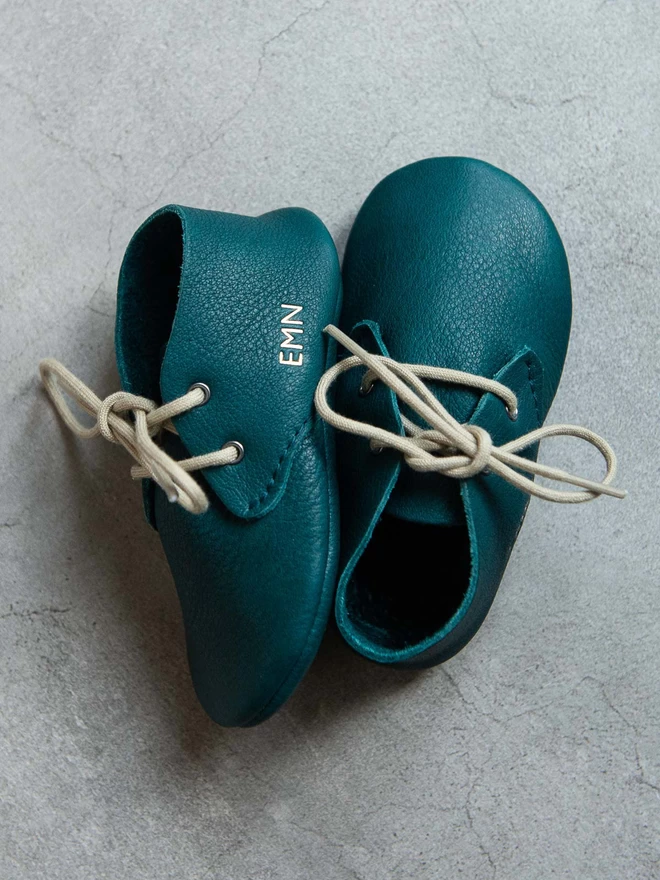 Petrol Green Natural Leather Lace-up Baby Shoes