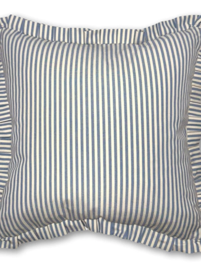 Blue Candy Stripe Cushion With Frill