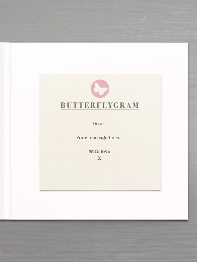 personalised message inside butterflygram card