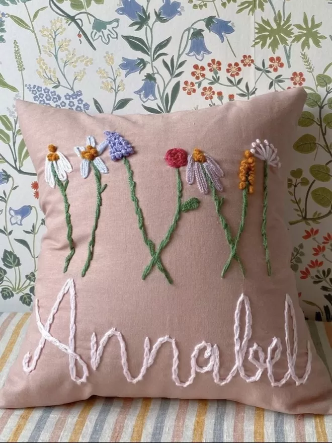 Dusty pink linen with wildflowers 