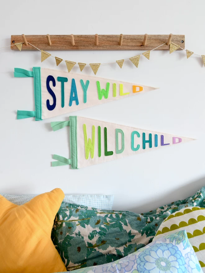 stay wild and wild child pennant flag.