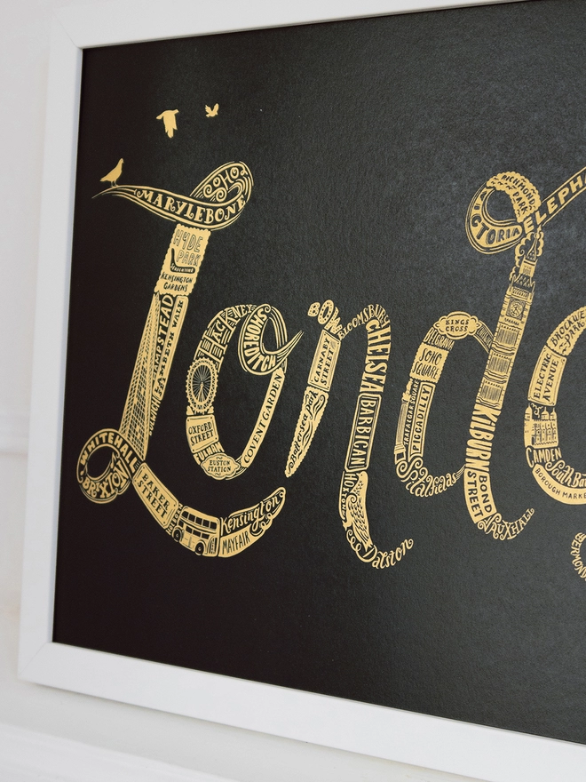 London iconic typographic black and gold artwork