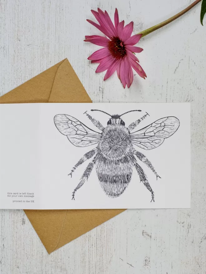 Greeting Card with an image of a Bee, taken from an original lino print