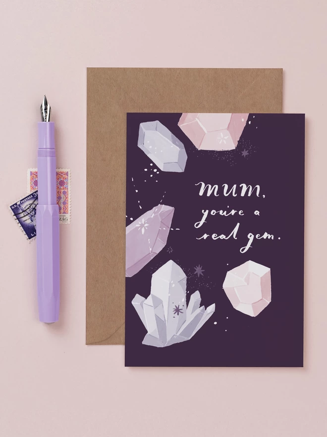 Mothers Day Card, Mum Birthday Card with Crystals