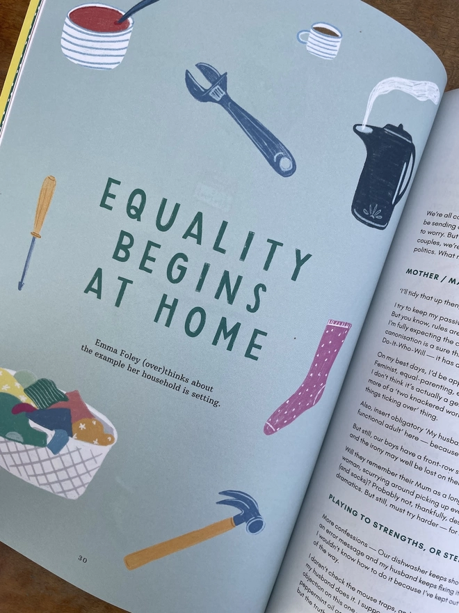 article showing a title 'equality begins at home'