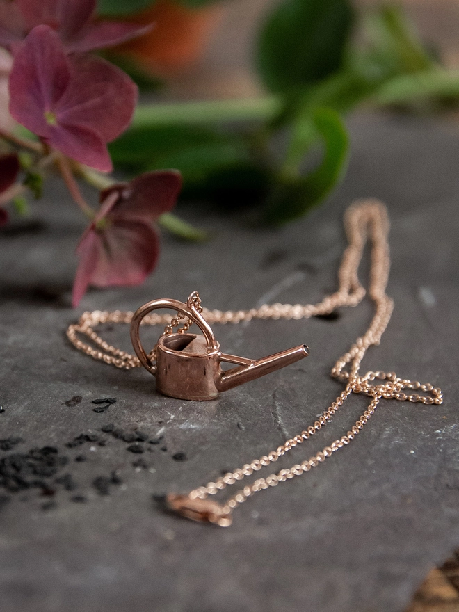 9ct Rose Gold Indoor Watering Can Necklace