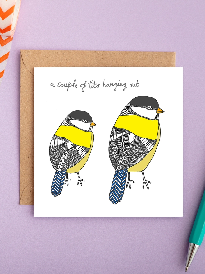 Humorous, funny and risqué friendship card featuring a couple of tits