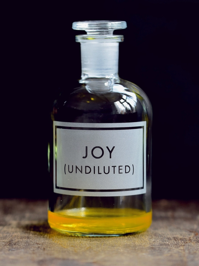 Joy Undiluted Etched Glass Apothecary Bottle Decanter 