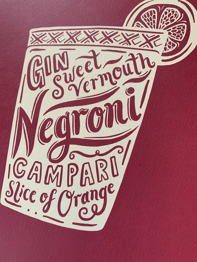 Negroni Cocktail print birthday gift