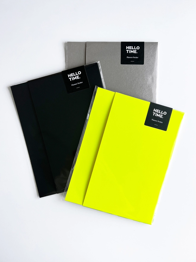 Three planner pockets in each of the colours available in their packaging. 