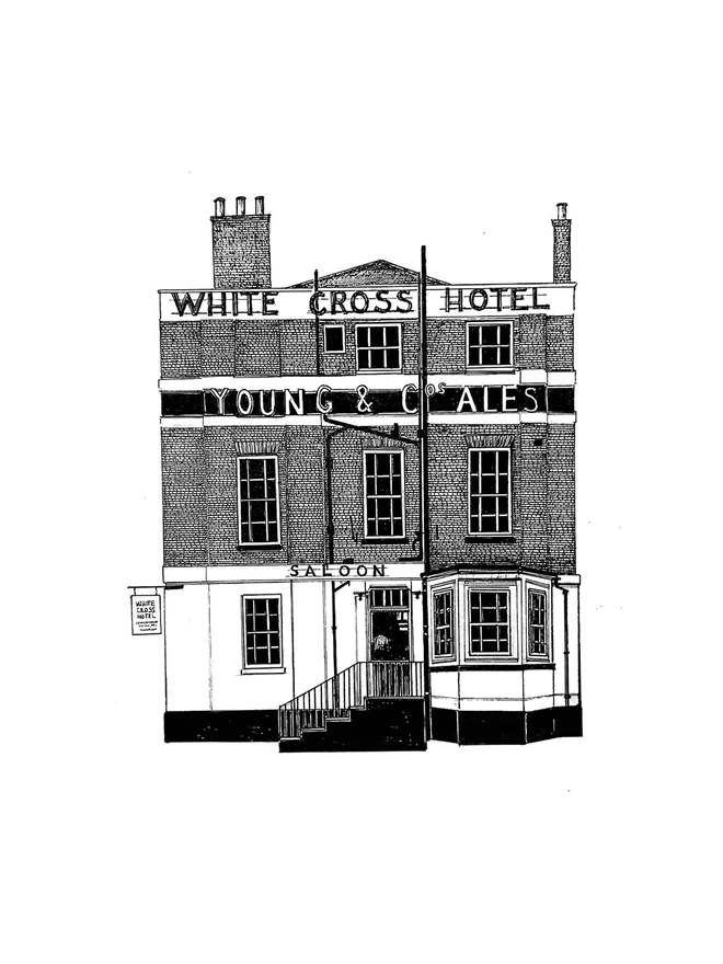 Illustrated Print The White Cross Pub