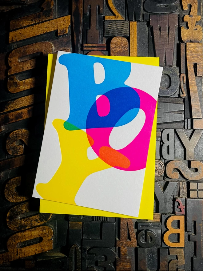 B-O-Y | Vibrant Typographic Baby Boy Letterpress Card