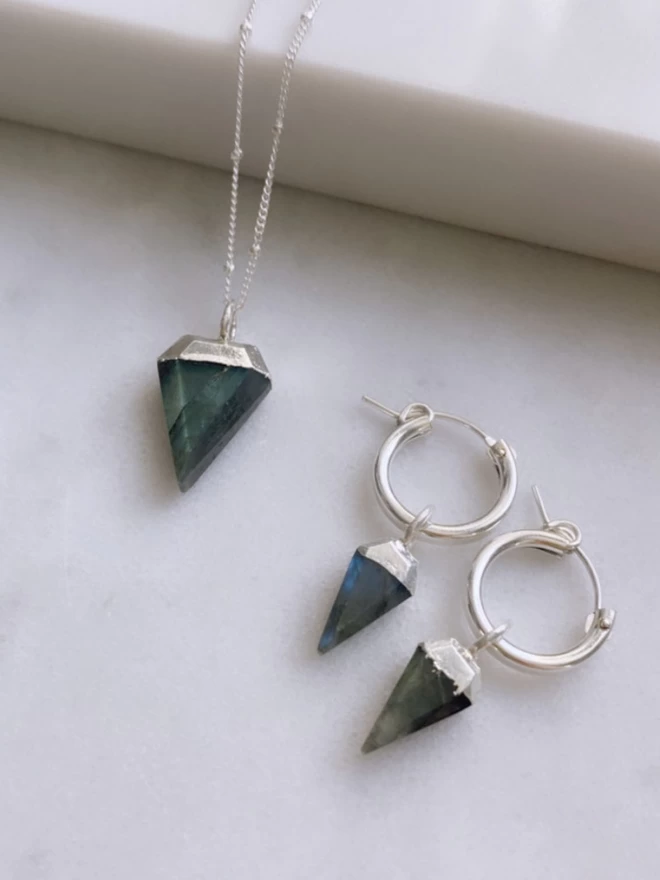 silver labradorite necklace & earrings