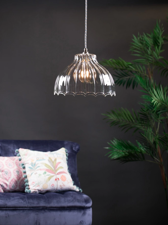 Large Clear ribbed Glass Mary Pendant Light Lifestyle