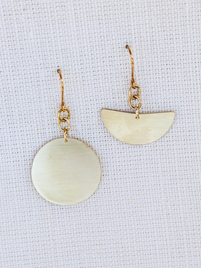 Brass moon and half moon drop earrings
