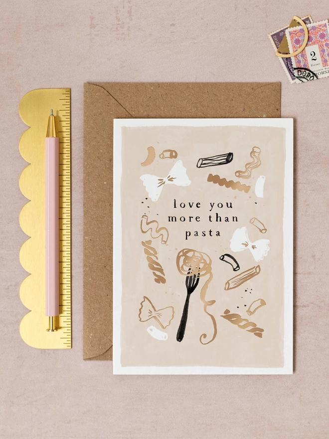 Anniversary Card illustrated with pasta
