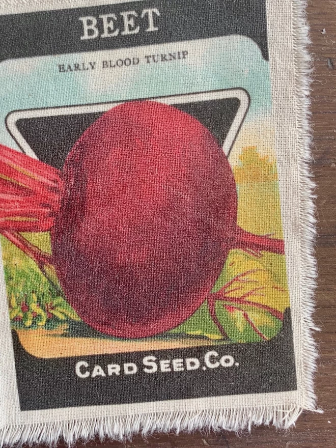 A beetroot seed packet print on canvas