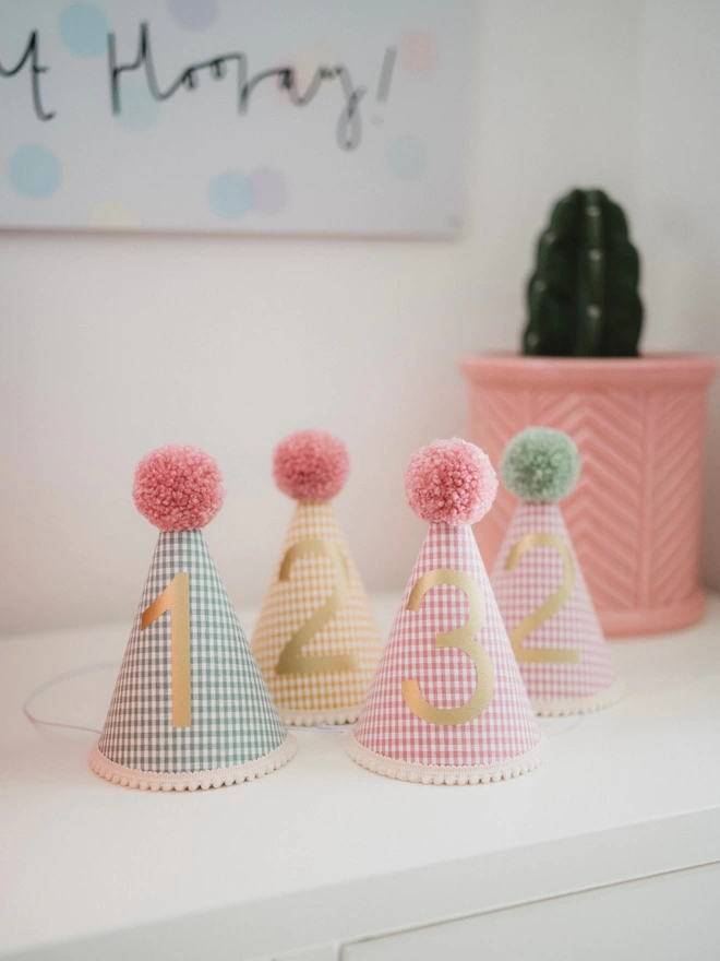 Handmade Party Hats with Coloured Pom Poms
