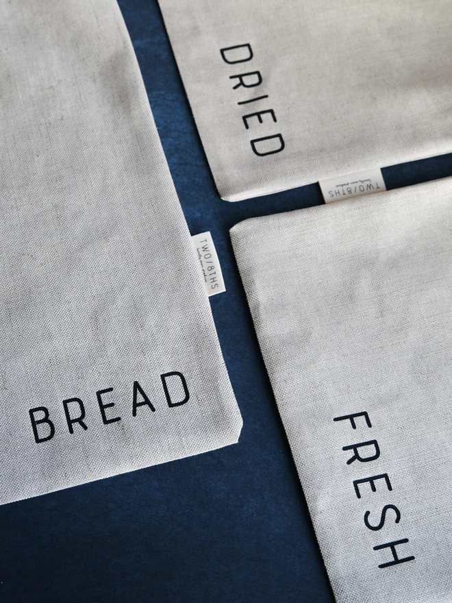 collection of food storage bags made from linen