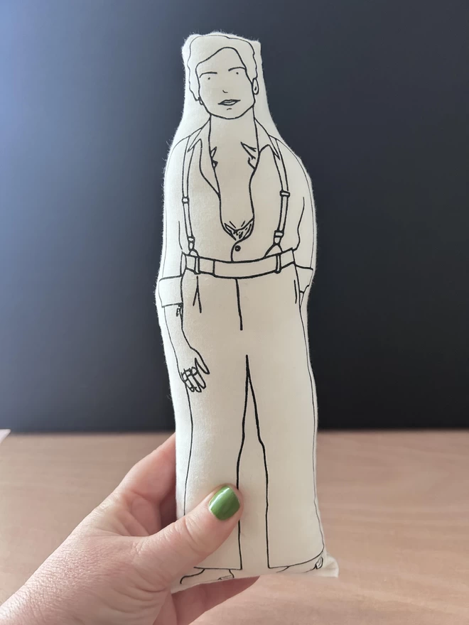 Black and white screen printed fabric Harry Styles doll