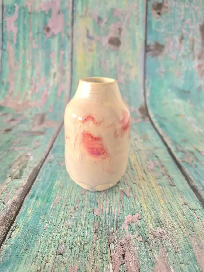 Ceramic mini vase with white and pink, flower vase, floral, Jenny Hopps Pottery