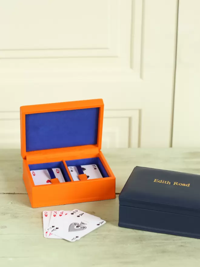 personalised leather box of cards