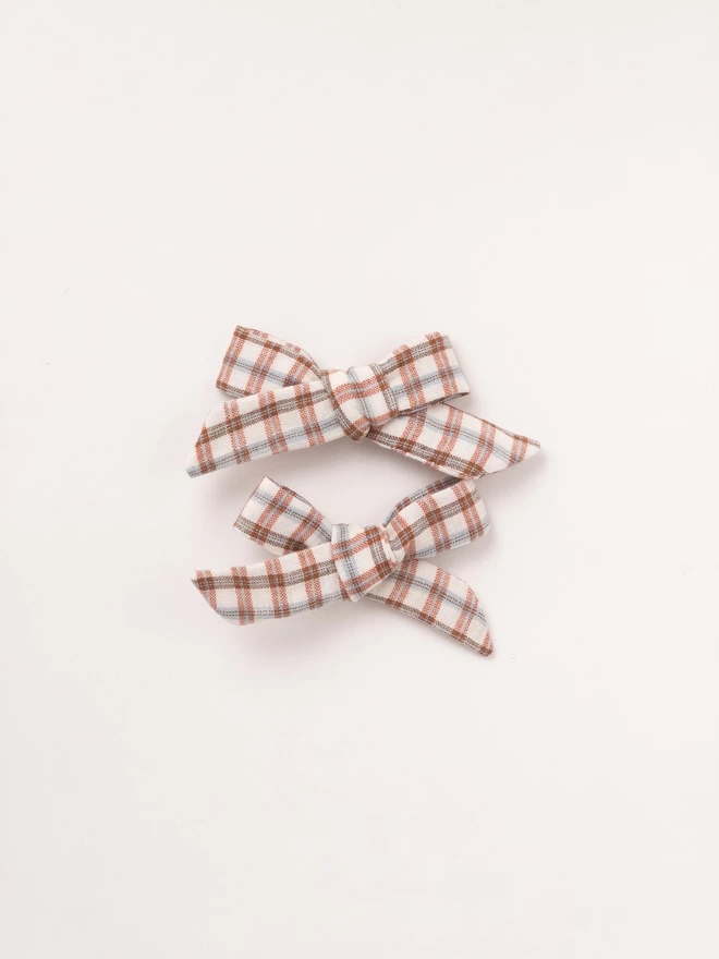 Rust Check Sets of Hair Clips for Girls handmade by Runaround Retro