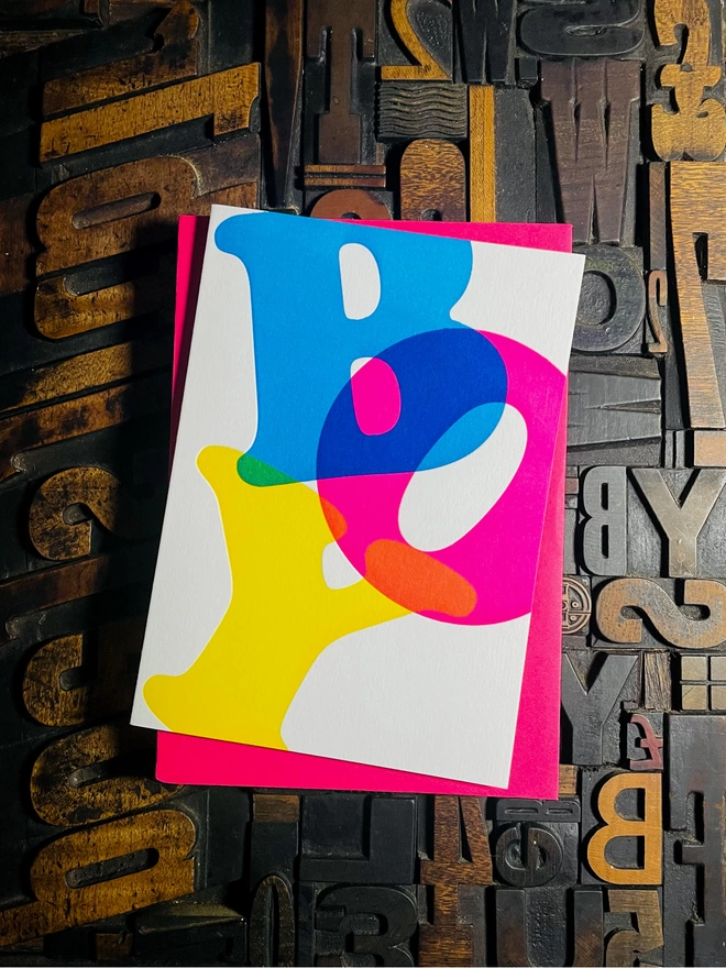 B-O-Y | Vibrant Typographic Baby Boy Letterpress Card