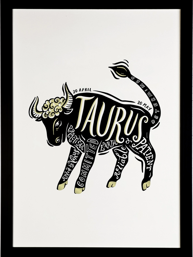 Taurus Monochrome gold foil Star sign zodiac artwork