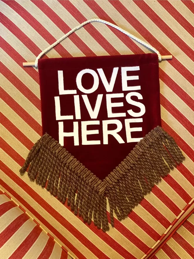 'Love Lives Here' Mini Velvet Wall Hanging