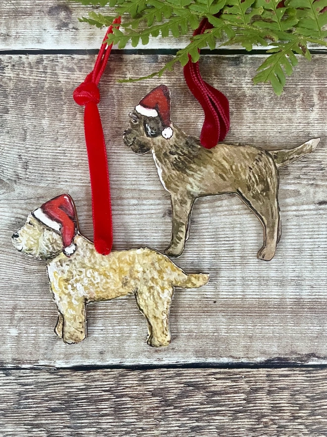 Cockapoo and Border Terrier Christmas Decorations