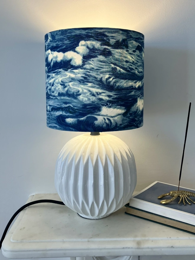 Lampshade, Bedside Lampshade, Seaside Decor, Home Decor, Drum Lampshade, Table Lampshade, Ceiling Lampshade, Beach Decor, Sea Decor, Ocean Waves Lampshade, Waves Lampshade, Blue Lampshade