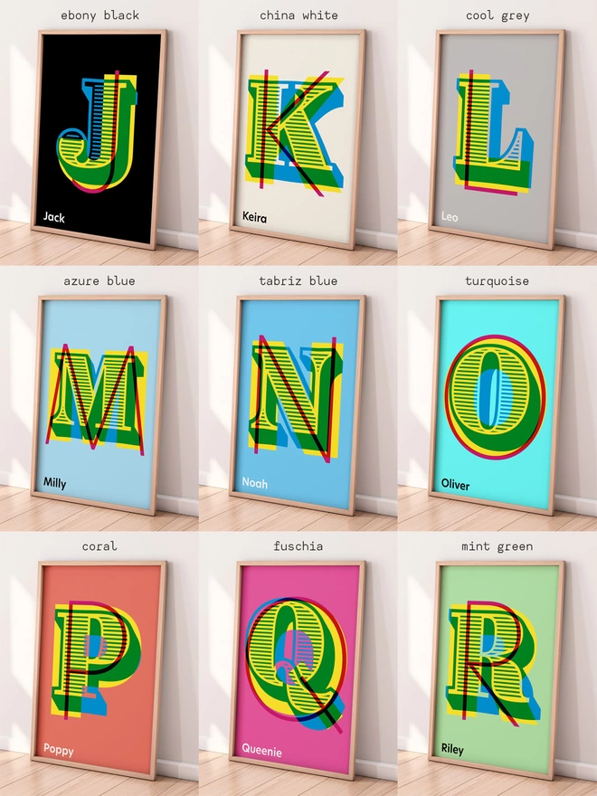 Kids Art Print | Personalised Monogram | Full Alphabet Set | Giclée Print