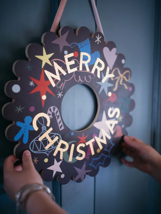 Merry Christmas blue wreath