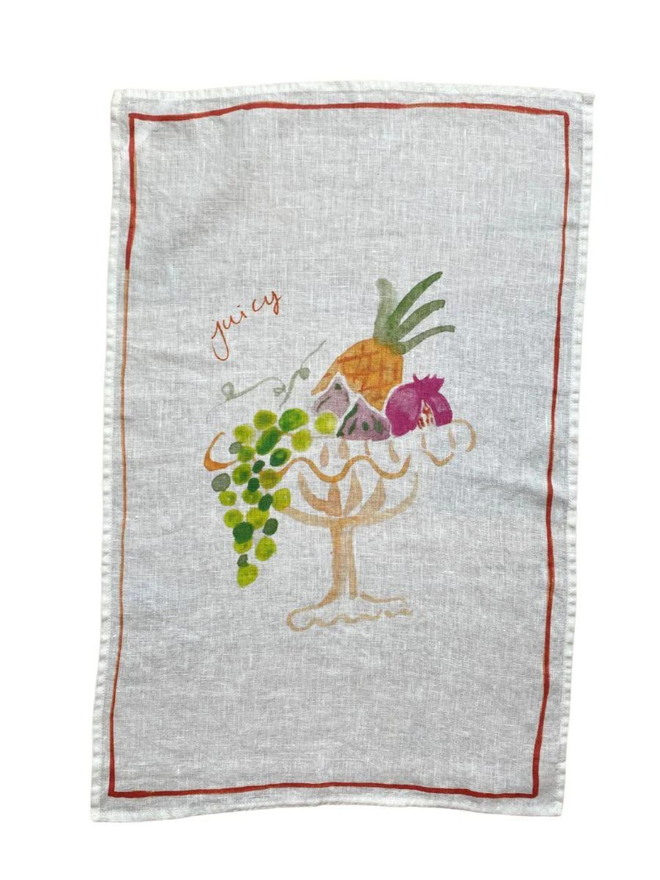 juicy fruit bowl print linen tea towel