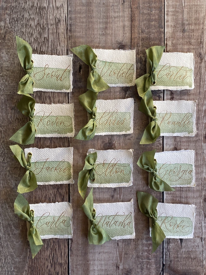 Watercolour wash green placecards