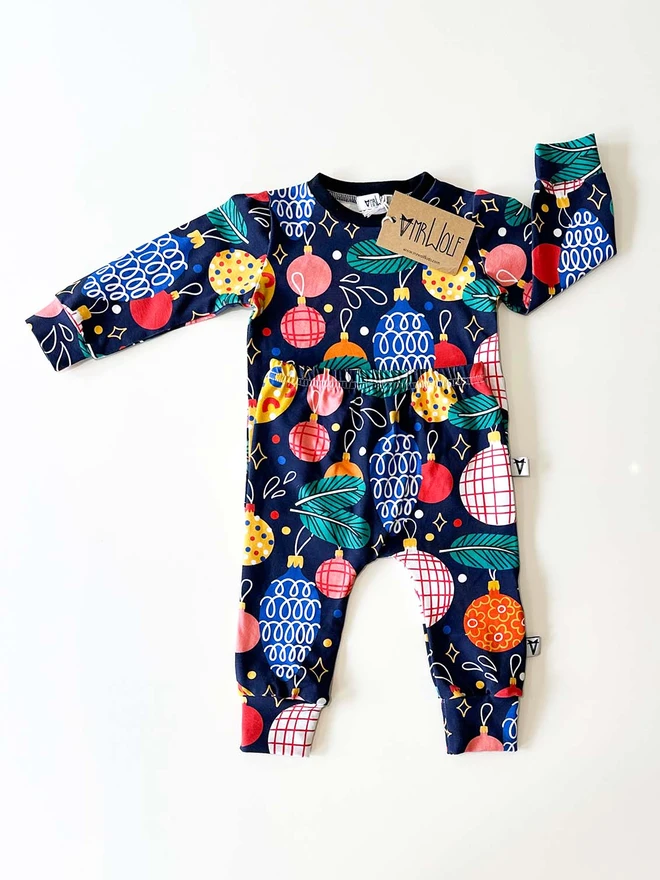 Baby and toddler lounge set in a festive baubles print