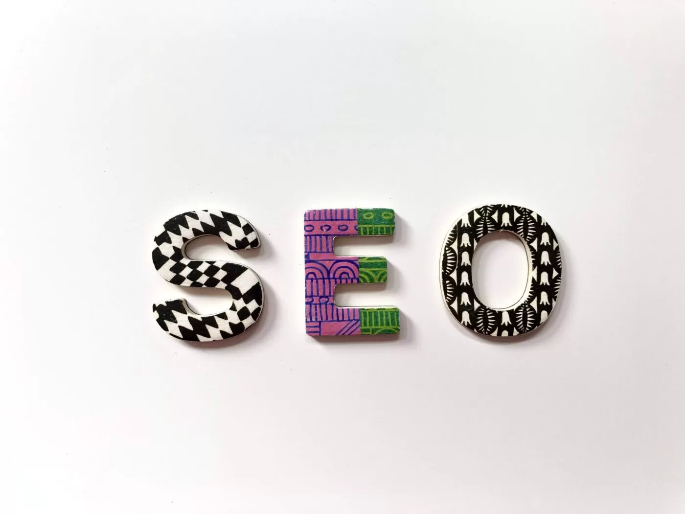 SEO letters out of colourful patterns 