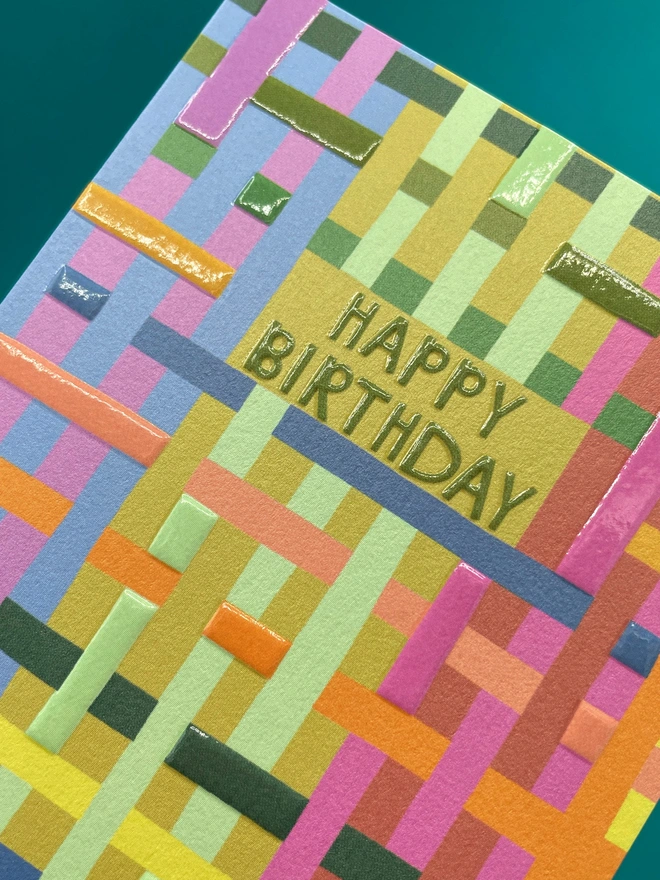  Joyful Mini Birthday Card Colourful Check Pattern Detail | Raspberry Blossom