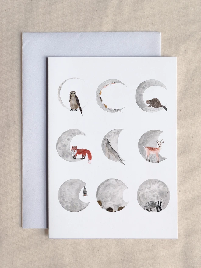  Moon Phase – Nocturnal Animals Greetings Card